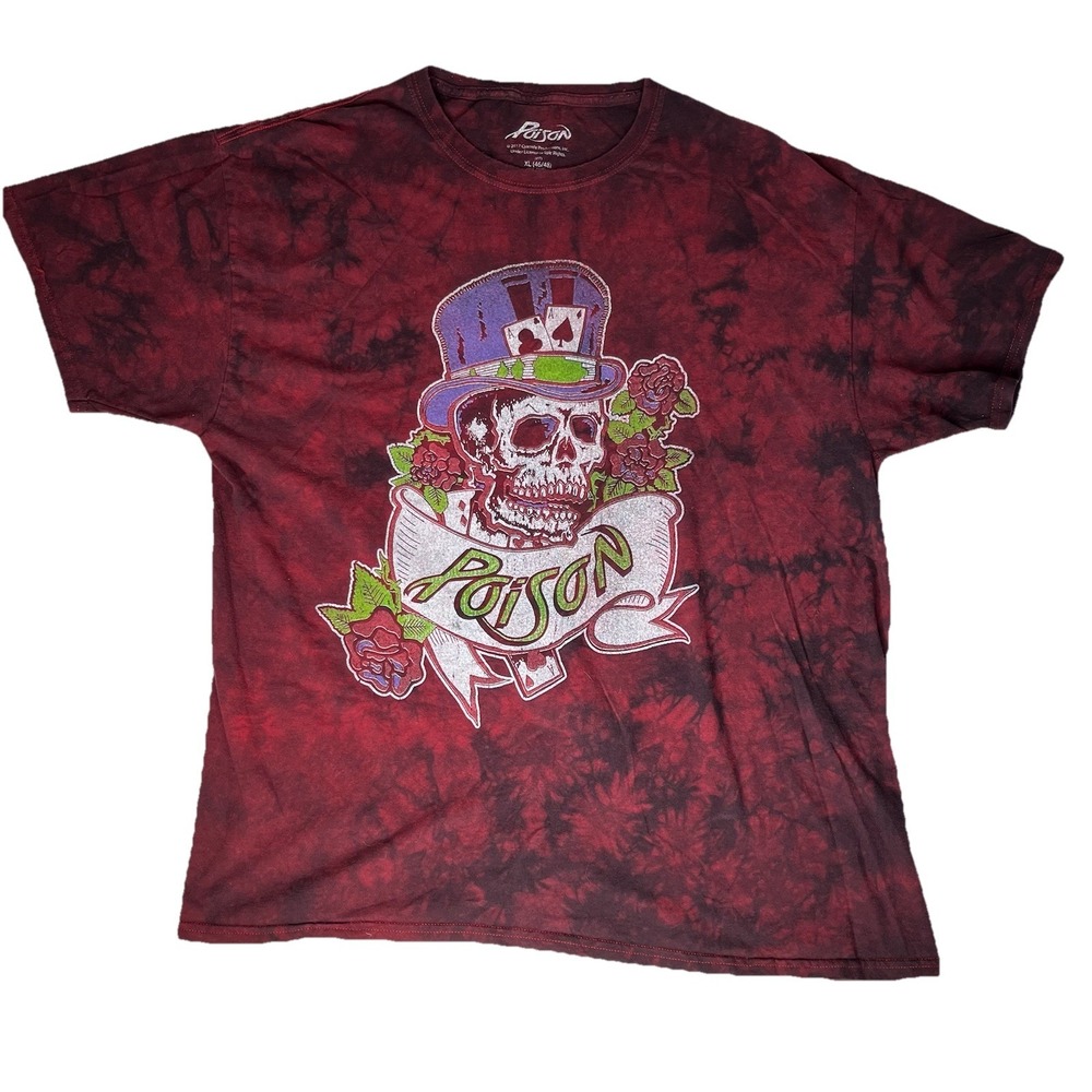 Poison 80s Rock Graphic T-Shirt Red Men's XL Tie-Dye Skull 100% Cotton